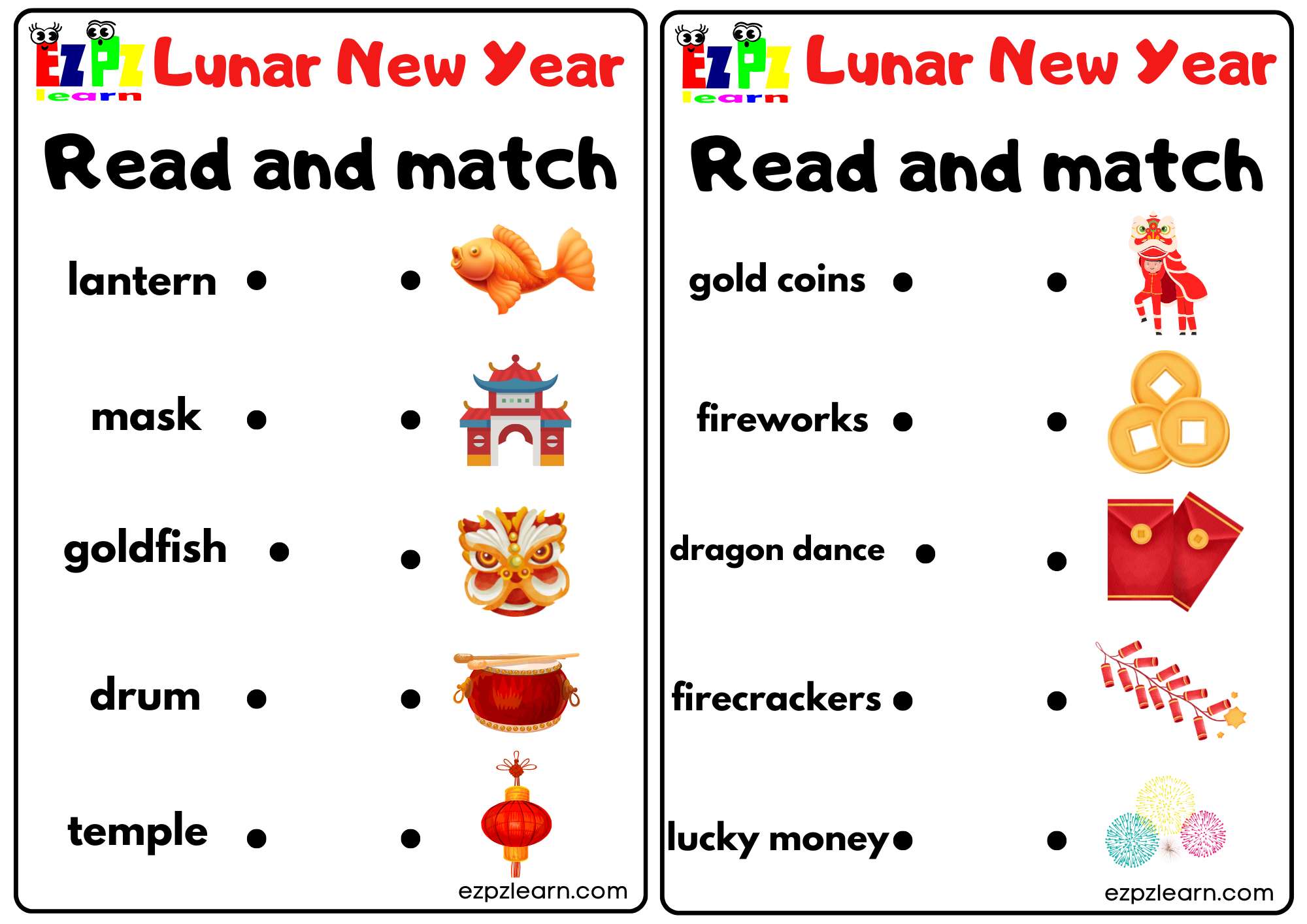 Read and Match Lunar New Year includes 2 pages Free PDF Download